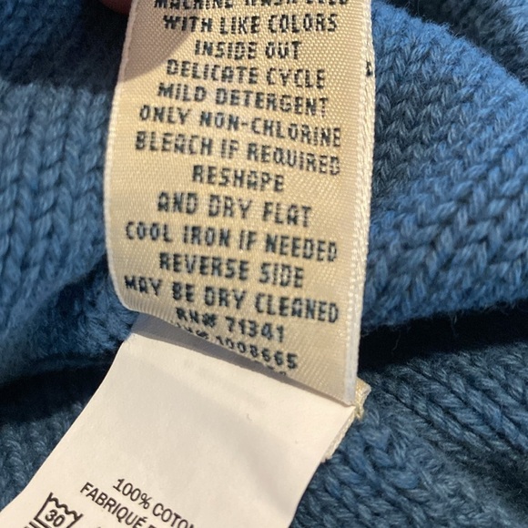 LL Bean Double L Cable Knit Sweater Turtleneck Fisherman Mid Blue XL - Picture 5 of 7